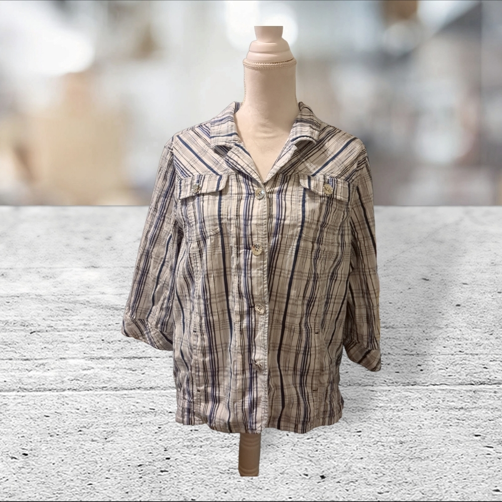 Tanjay shacket blue and white stripes size 16
